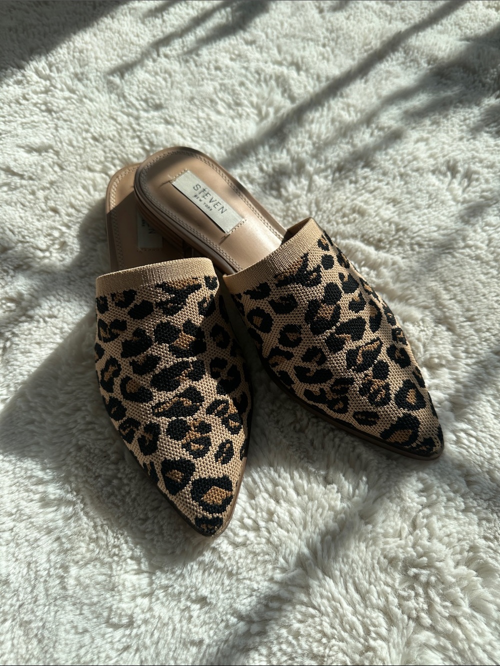 Steven Leopard Print Flats Animal Print Slip on Mule Flats